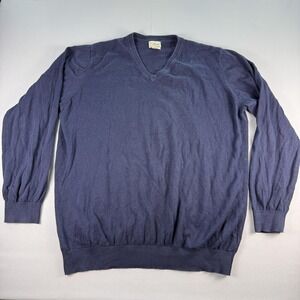 LL Bean Sweater Mens 2XL Tall Navy Blue‎ Cotton Cashmere Blend V Neck Pullover